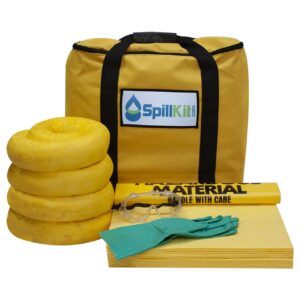 10 Gallon Hazmat Spill Kit 20pc – Pad / 2pc – Sock / 1pc – Pillow / 2set – PE Bag And Tie / 2pc – Disposable OV Mask / 2pc – Disposable Coverall / 2pr – Chemical Glove / 2pc – Chemical Goggle / 1pc – Yellow Nylon Bag